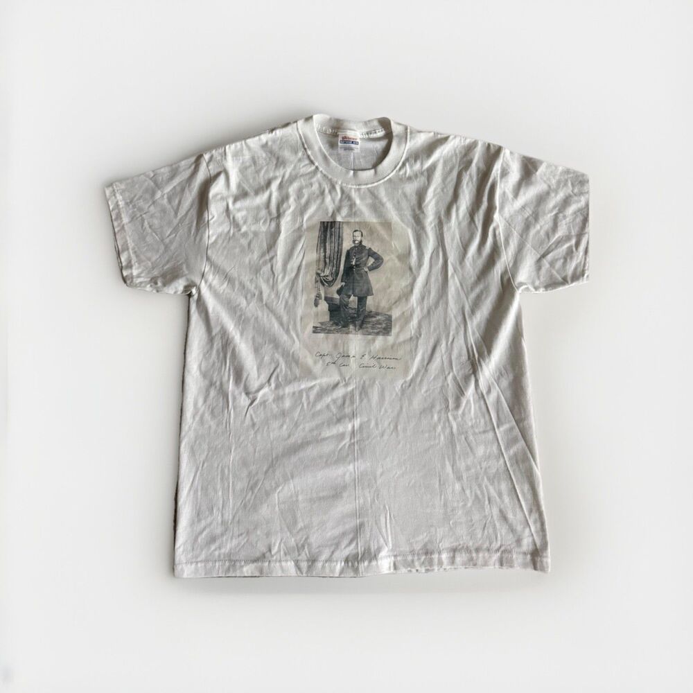Hanes‎ T-Shirt Mens L White New Civil War Graphic Historical Print Tee